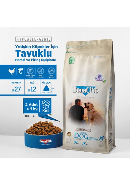 Adult Dog Tavuklu ve Balıklı Yetişkin Köpek Maması, 4 Kgr x 2 Adet, Tüm Irklar Için, Doğal, Şeker Içermez fiyatları