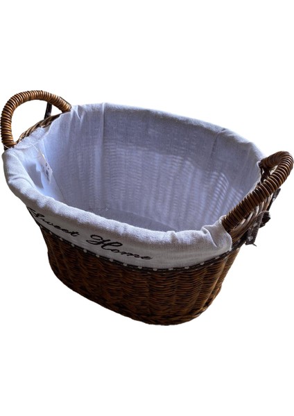 Kulplu Oval Kumaşlı Sepet Orta Boy 28 x 19 x 23 cm