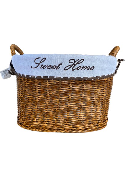 Kulplu Oval Kumaşlı Sepet Orta Boy 28 x 19 x 23 cm fırsatları