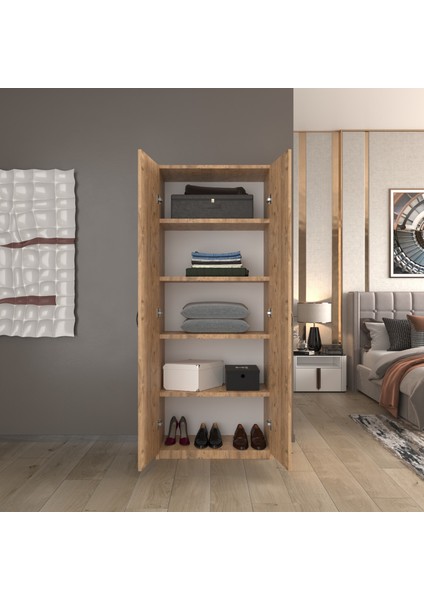 lilyum 2 Kapaklı 5 Katlı Çok Amaçlı / Elbise Dolabı / Saklama Dolabı 70 Lilyum