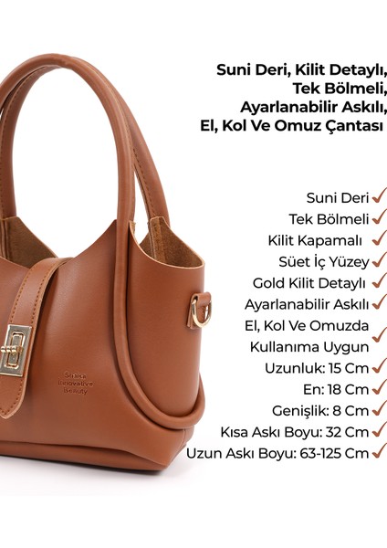 Taba Shk187 Suni Deri Kilit Detaylı Ayarlabilir Askılı El,Kol ve Omuz Çantası