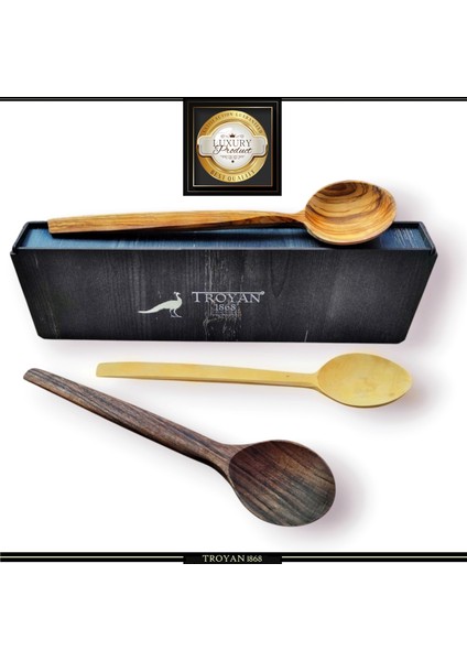 Ceviz, Zeytin, Şimşir Büyük Boy 3'lü Set, Ahşap Kutulu Luxury Collection