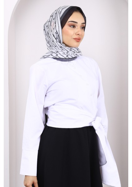 Ekru Bel Bağlamalı Crop Gömlek fırsatları