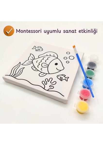 Minikler Için Tuval Boyama Seti – Akrilik Boya, Ön Çizimli Kanvas ve Fırça Hediyeli