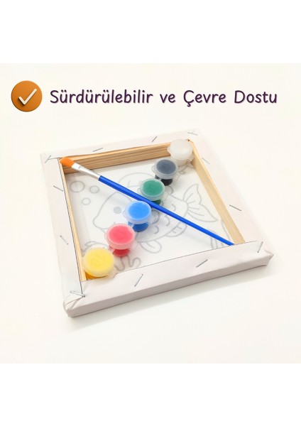 Minikler Için Tuval Boyama Seti – Akrilik Boya, Ön Çizimli Kanvas ve Fırça Hediyeli