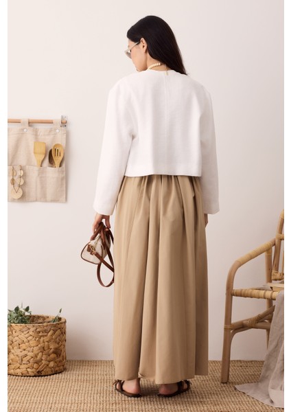 Büzgülü Kanvas Etek Koyu Bej fiyatları