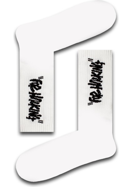 Black Text Desenli Unisex Atletik Çorap