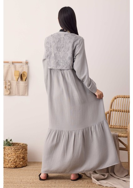 Önü Ters Rüzgarlıklı Elbise Açık Gri modelleri