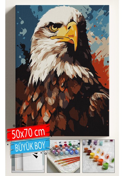 Sayılarla Boyama Seti Numaralı Tuval Fırça Boya Dahil Kasnaklı Set 50X70 cm - Kara Kartal