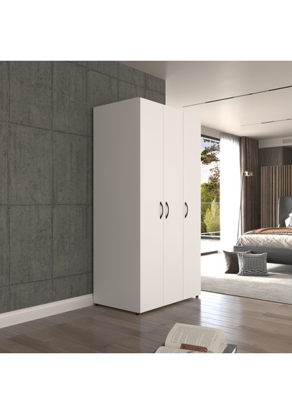 Ugi 3 Kapaklı Beyaz Elbise Dolabı / Toparlayıcı / Çok Amaçlı Dolap 90