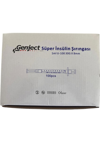 Genject - 1 ml Süper Insülin Şırıngası U-100 30GX8MM - 100 Adet