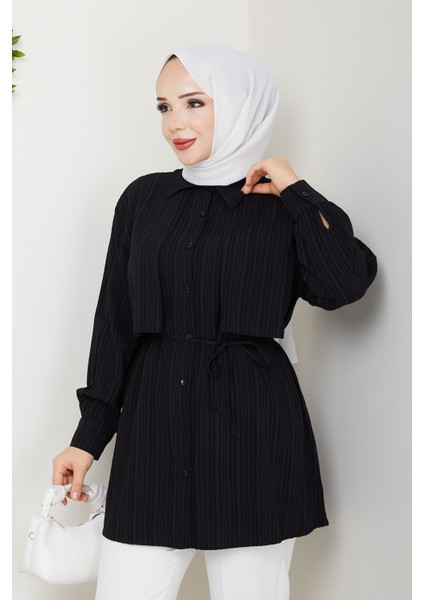 Kadın Belden Kuşaklı Gömlek -PMK434 indirimleri