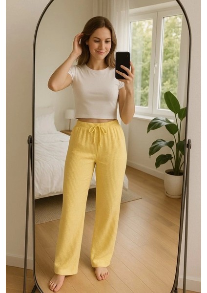Kadın Beli Lastikli Pol Paça Pantolon