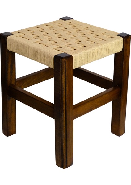 El Yapımı Ahşap Örmeli Hasır Tabure 35 cm | Şık ve Zarif Tasarım