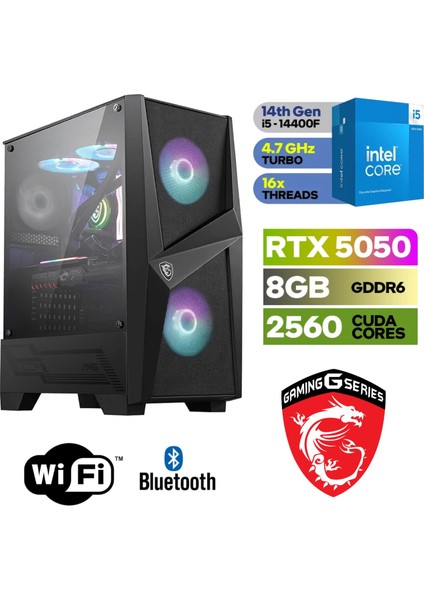 Şafak-Gaming Ddr5 - Rtx 5050 8gb - Intel Core I5 14400F - 32GB-64GB Ram - 1 Tb M.2 SSD - Windows 11 Pro