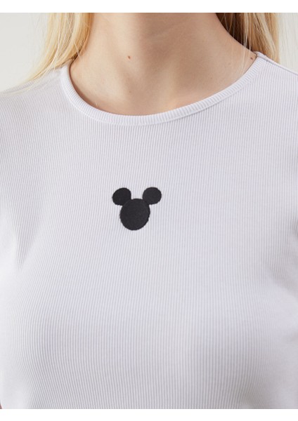 Yeni Sezon Bisiklet Yaka Mickey Mouse Nakisli Kadin Tisort - S5LT87Z8 modelleri