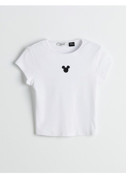 Yeni Sezon Bisiklet Yaka Mickey Mouse Nakisli Kadin Tisort - S5LT87Z8 indirimleri