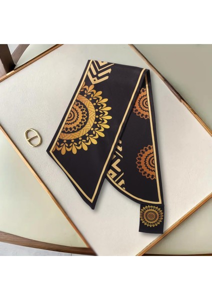Etnik Altın Mandala Desenli Şık Özel Tasarım Kadın Kravat Fular fırsatları