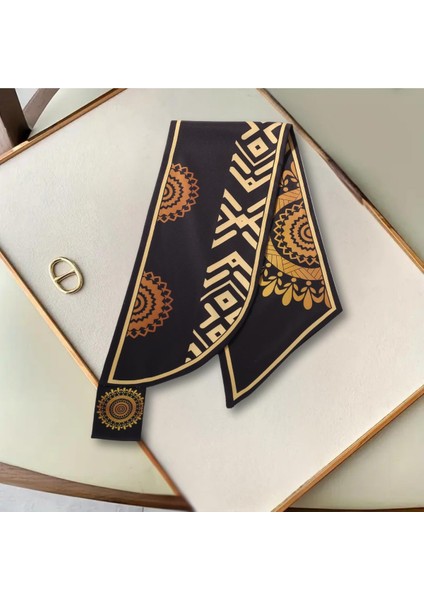 Etnik Altın Mandala Desenli Şık Özel Tasarım Kadın Kravat Fular indirimleri