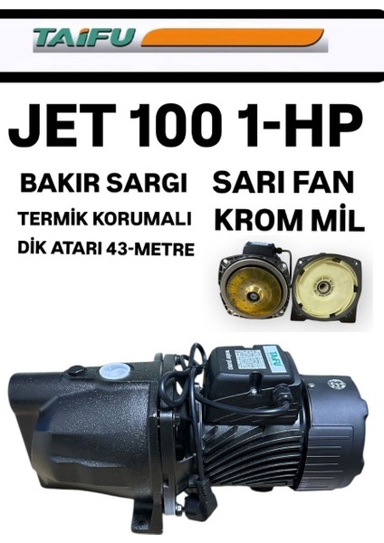 Jet 1.0 Hp 220V Bakır Sargılı Su Pompası / 43 Metre Dik Basma Yüksekliği