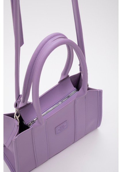 Lila Shk83 Deri Tek Bölmeli Fermuarlı Çift Askılı El, Kol Ve Omuz Çantası U:17 E:27 G:10