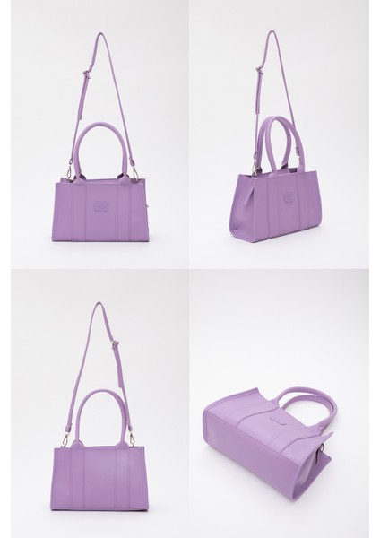 Lila Shk83 Deri Tek Bölmeli Fermuarlı Çift Askılı El, Kol Ve Omuz Çantası U:17 E:27 G:10