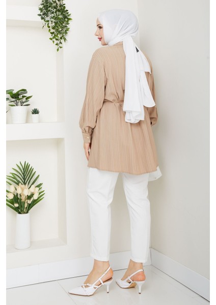 Kadın Belden Kuşaklı Gömlek -PMK434 fırsatları