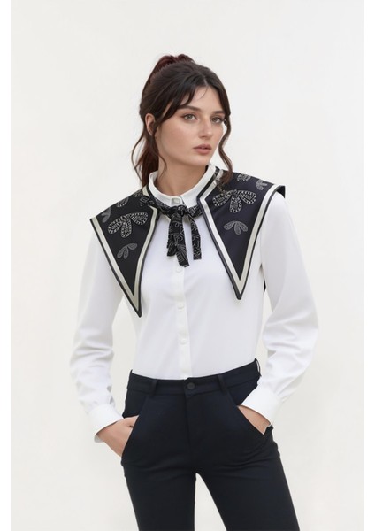Geometrik El Işi Desenli Zarif ve Modern Stil Kadın Omuz Şalı