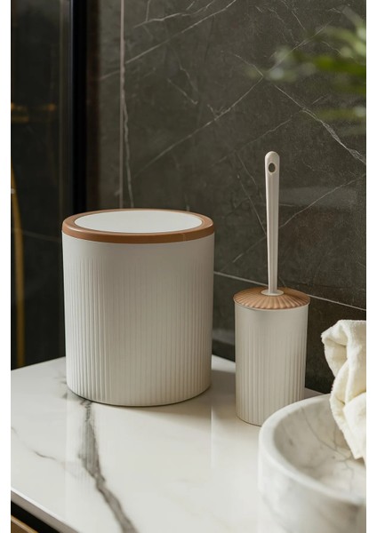 2'li Banyo Seti, Çöp Kovası ve Wc Fırçalık, Beyaz, Hacim: 6 Litre fiyatları