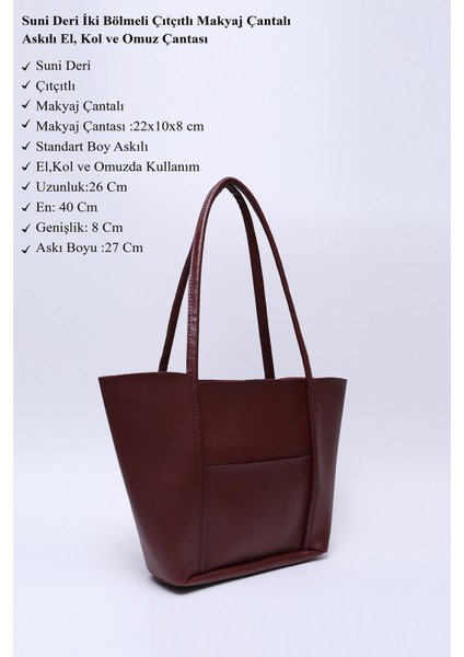 Bordo Shk80 Önü Cepli Çıtçıtlı Makyaj Çantalı Suni Deri Büyük Boy Kol ve Omuz Çantası modelleri