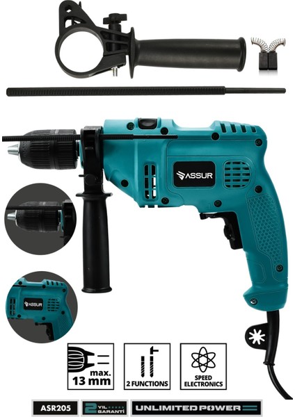500W Darbeli Metal Şanzıman 13mm Elektrikli Matkap