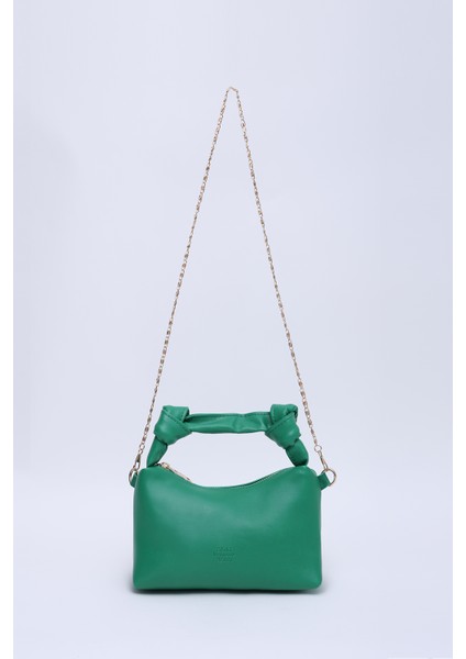 Çimen Yeşili SHK24 Orjinal Soft Deri Düğüm Detaylı Zincir Askılı El ve Omuz Çantası U:14 E:22 G:8 cm