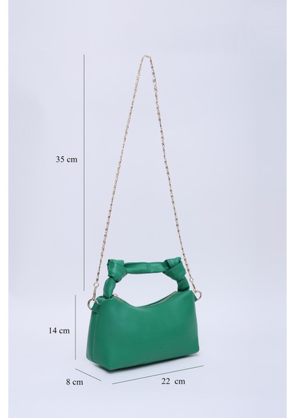 Çimen Yeşili SHK24 Orjinal Soft Deri Düğüm Detaylı Zincir Askılı El ve Omuz Çantası U:14 E:22 G:8 cm fiyatları