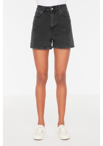 Shopeonly antrasit Yüksek Bel Denim Şort indirimleri
