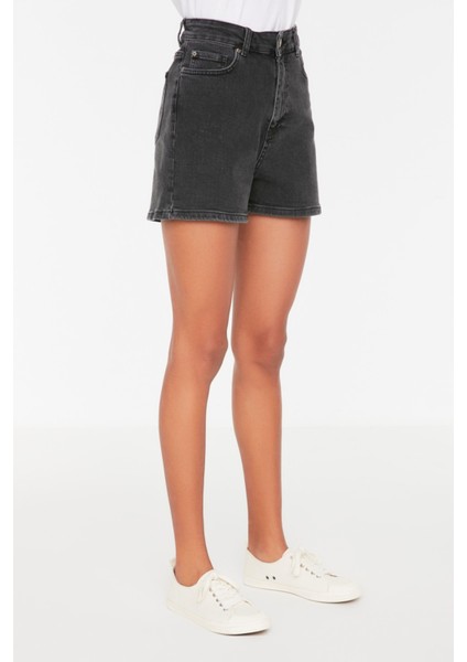 Shopeonly antrasit Yüksek Bel Denim Şort