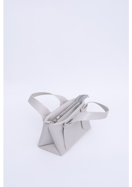 Gri SHK60 Suni Deri, Tek Bölmeli, Fermuarlı, Ayarlanabilir Askılı, El, Kol Ve Omuz Çantası