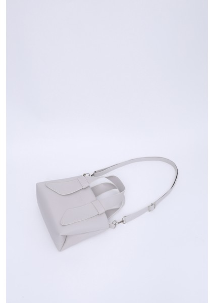 Gri SHK60 Suni Deri, Tek Bölmeli, Fermuarlı, Ayarlanabilir Askılı, El, Kol Ve Omuz Çantası