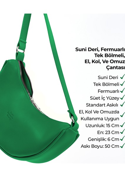 Çimen Yeşili SHK26 Tek Bölmeli Suni Deri El ve Omuz Çantası U:12 E:26 G:6 cm