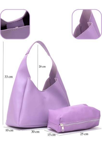 Lila SHK19 Suni Deri, Çıtçıtlı, Tek Bölmeli, Fermuarlı Makyaj Çantalı, El, Kol ve Omuz Çantası fırsatları