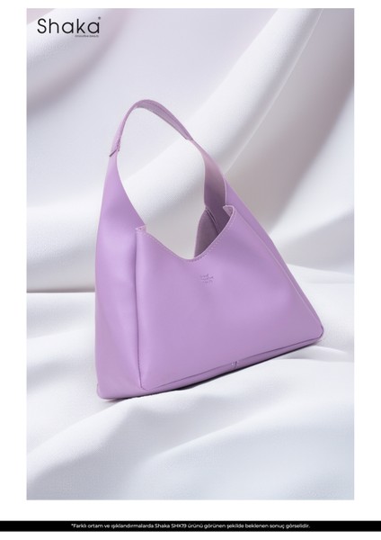 Lila SHK19 Suni Deri, Çıtçıtlı, Tek Bölmeli, Fermuarlı Makyaj Çantalı, El, Kol ve Omuz Çantası