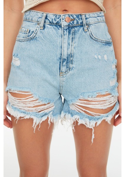 Shopeonly mavi Yırtıklı Denim Şort fırsatları