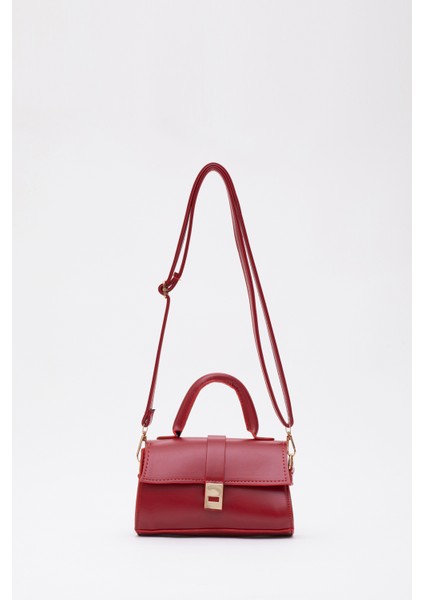 Kırmızı SHK109 Suni Deri Çıtçıtlı Ayarlanabilir Askılı Kadın El, Kol ve Omuz Çantası U:11 E:19 G:7 cm