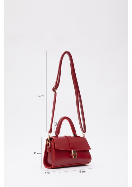 Kırmızı SHK109 Suni Deri Çıtçıtlı Ayarlanabilir Askılı Kadın El, Kol ve Omuz Çantası U:11 E:19 G:7 cm fiyatları