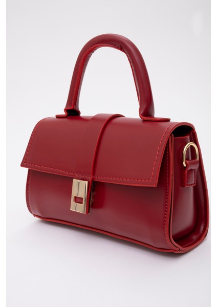 Kırmızı SHK109 Suni Deri Çıtçıtlı Ayarlanabilir Askılı Kadın El, Kol ve Omuz Çantası U:11 E:19 G:7 cm indirimleri