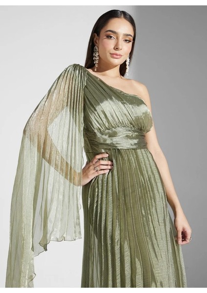 Tek Omuzlu Piliseli Organze Elbise fiyatları