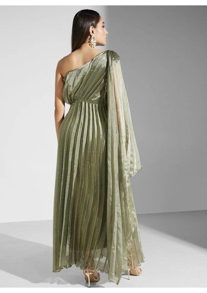 Tek Omuzlu Piliseli Organze Elbise modelleri