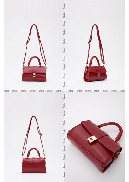 Kırmızı SHK109 Suni Deri Çıtçıtlı Ayarlanabilir Askılı Kadın El, Kol ve Omuz Çantası U:11 E:19 G:7 cm