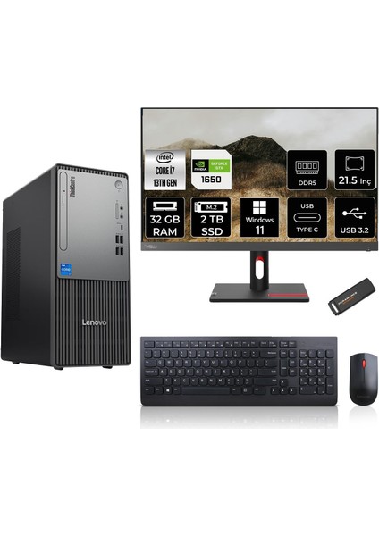 Thinkcentre Neo 50T Gen 5 Intel Core I7 13700 32GB 2tb SSD GTX1650/4GB 21.5" Fhd Monitör Windows 11 Pro Masaüstü Bilgisayar & Per4 USB Bellek 12UB000LTRMNT2399