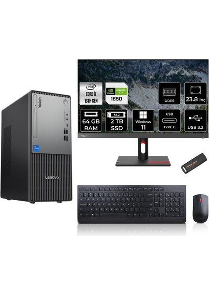 Thinkcentre Neo 50T Gen 5 Intel Core I7 13700 64GB 2tb SSD GTX1650/4GB 23.8" Fhd Monitör Windows 11 Pro Masaüstü Bilgisayar & Per4 USB Bellek 12UB000LTRMNT2414
