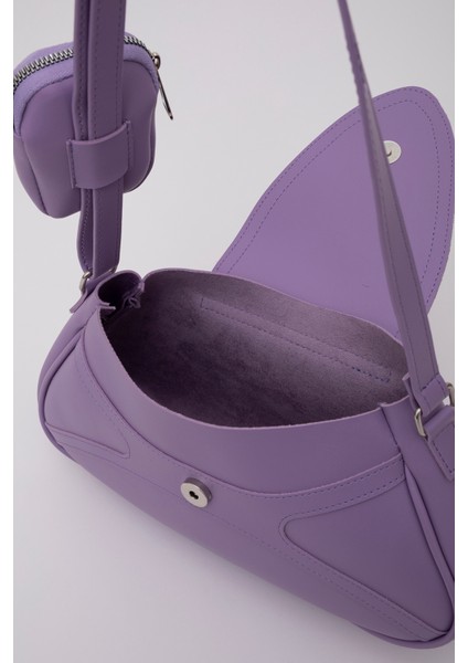 Lila Shk96 Suni Deri Tek Bölmeli Cüzdanlı Kol ve Omuz Çantası